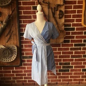 Blue & White Striped High Low Dress